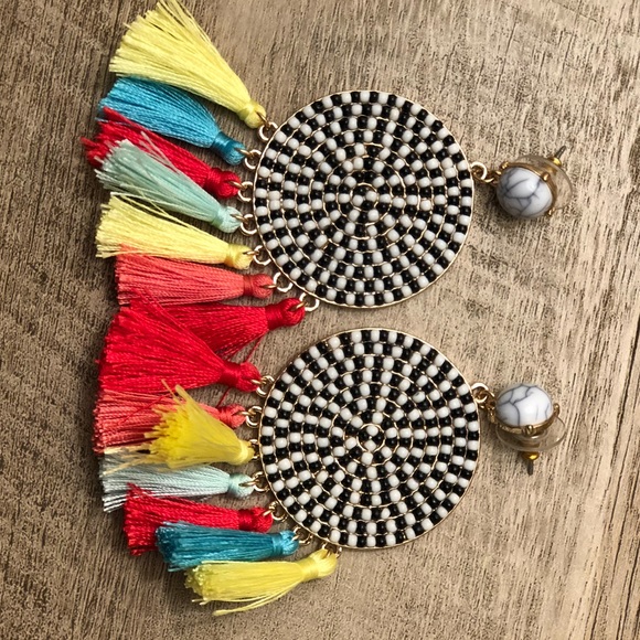 Fiesta color drop earrings with tassels - Picture 1 of 1